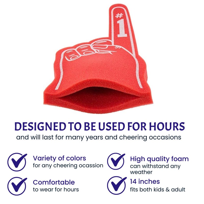FUNSTITUTION Giant Foam Finger 18 Inch- Number 1 Universal Foam Hand for All Occasions - Cheerleading for Sports - Exciting Vibrant Colors use as Celebration Pom Poms- Great for Sports Events Games School Business - Image 3